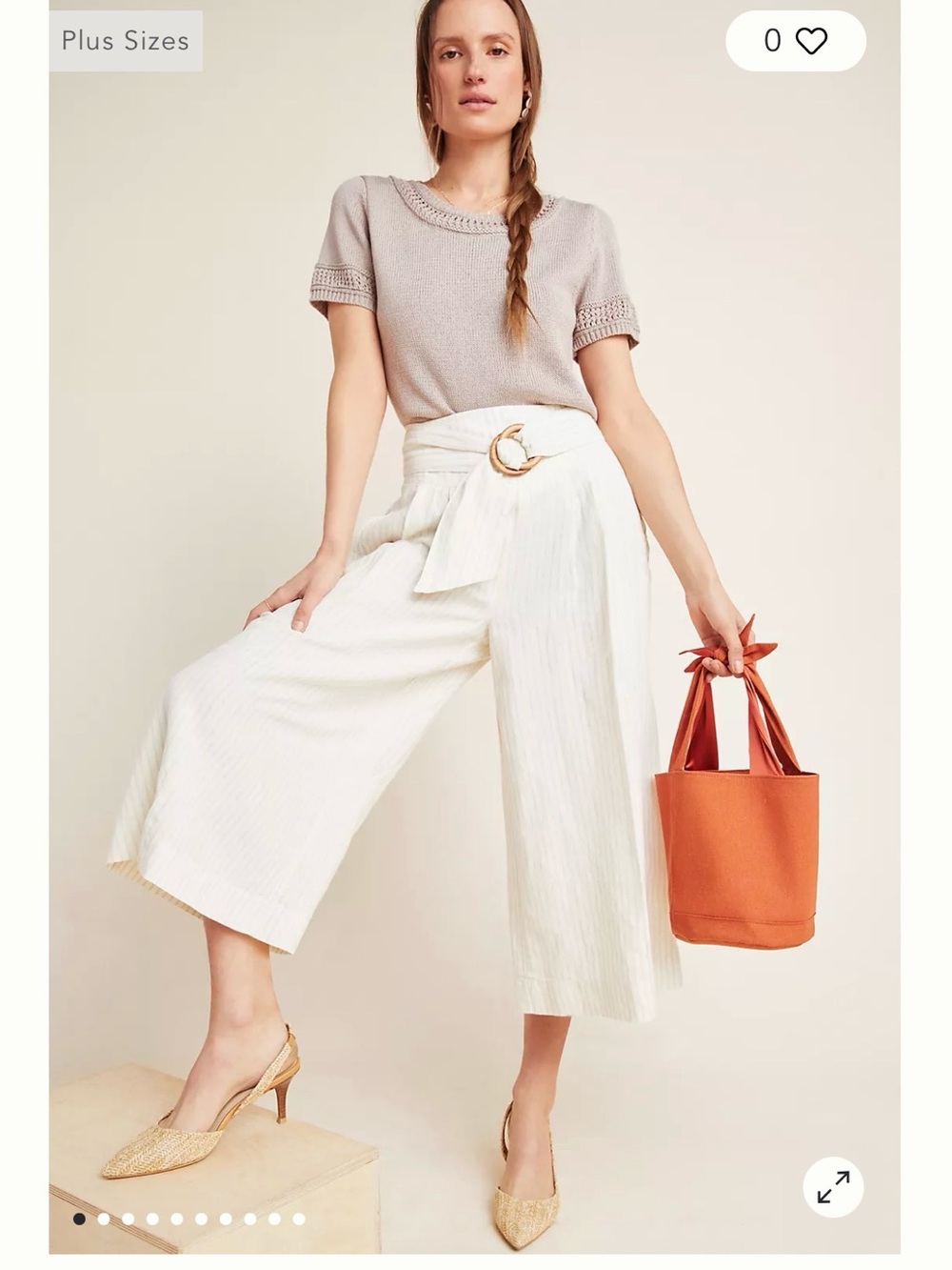 Anthropologie Cream Striped Linen Blend Wide-Leg Belted Pants Culottes Size 0 - Picture 2 of 11